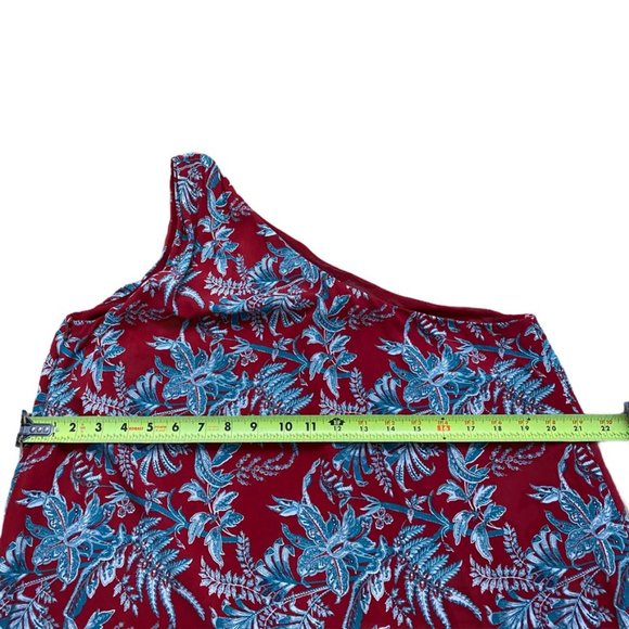 Loft One Shouldered Red Floral Dress Size Large - Picture 14 of 15